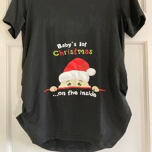 Maternity Christmas Shirt, size Small, “Baby’s First Christmas on the Inside”